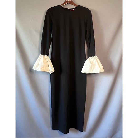 STAUD Hawthorne Black Cream Bell Sleeve Maxi formal holiday Dress NWOT large - Picture 2 of 13